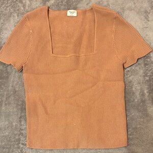 Abercrombie&fitch Ribbed Square Neck Brown Top